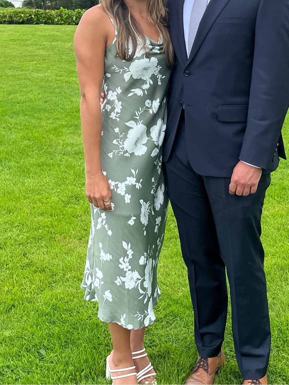 Altar'd State Olive Green Maxi Dress with White Floral Print